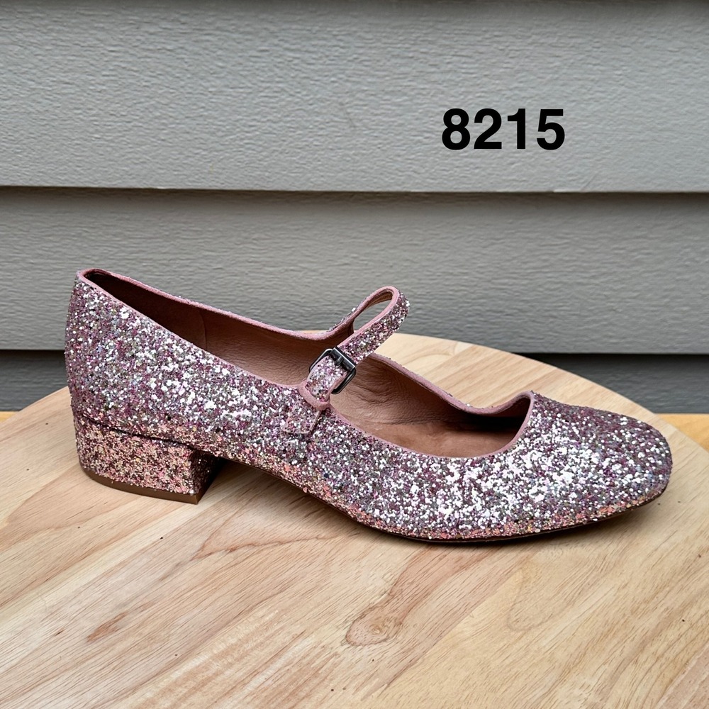 Madewell Pink Glitter Mary Jane Low Block Heel Shoes Womens 9.5 Sparkle Buckle